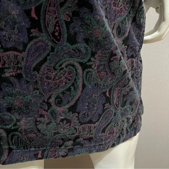 Vintage Jones New York Purple Velvet Paisley Cotton Pencil Skirt Sz-8