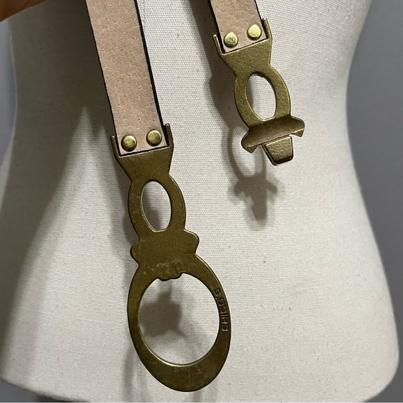 Chicos Chocolate Brown Thin Antique Gold Jeweled Leather Adjustable Belt