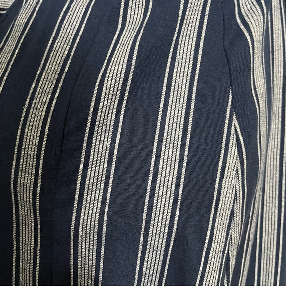 Vivi by Violet Weekend Ruffle Collar Navy Cotton Striped Dress Sz-Medium
