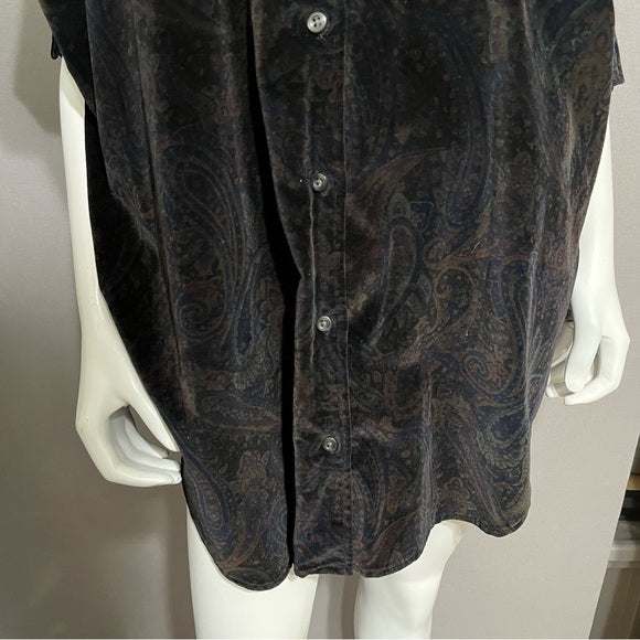 Jones New York Paisley Velvet Button Front Shirt Sz-1X