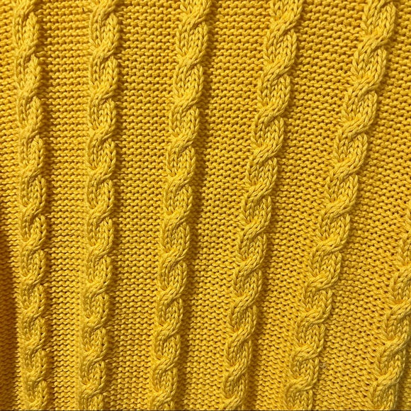 Wainscott Mustard Yellow Cotton Chunky Cable Knit Turtleneck Sz-Large