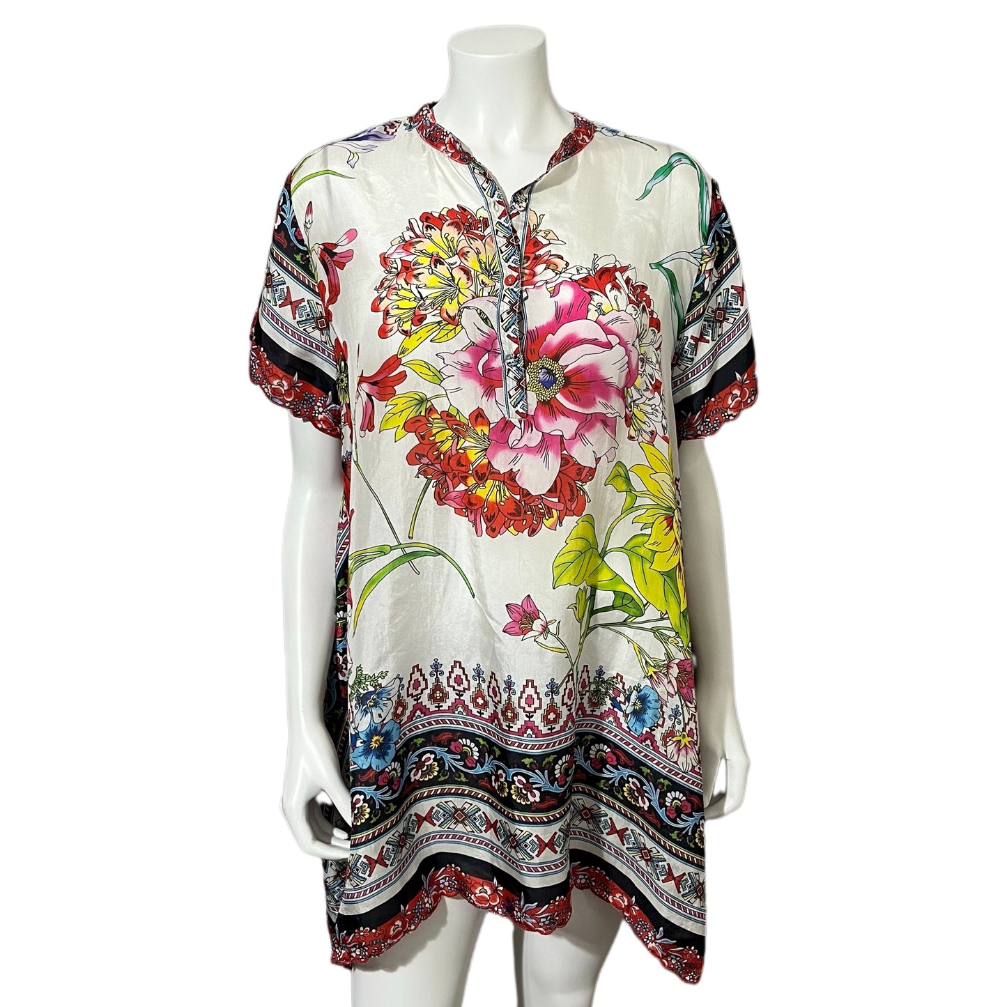 Johnny Was Silk Floral Tunic Top Sz-Large