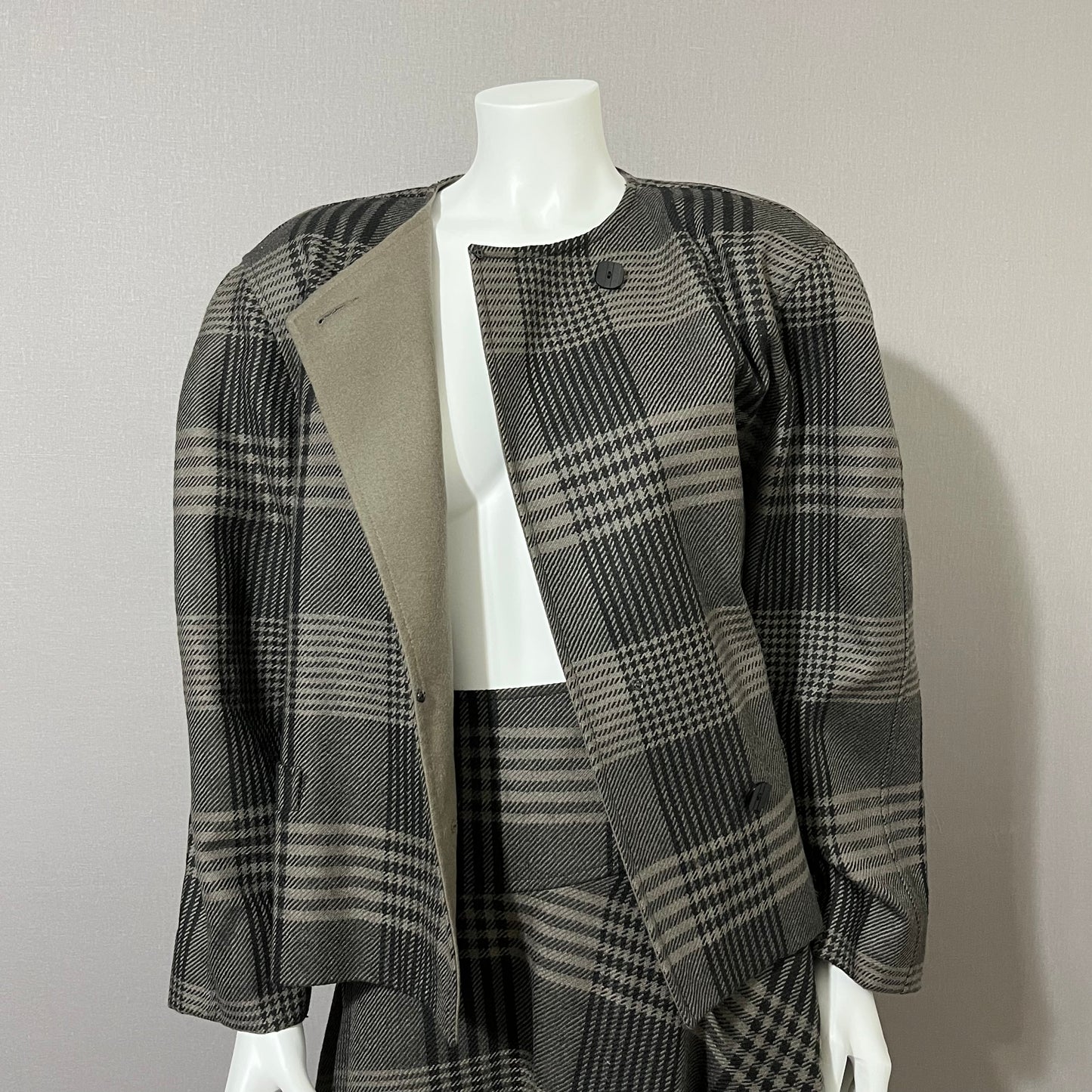 Wool Vintage Jacques Vert Plaid 2 Pc Skirt Suit Set Sz-16