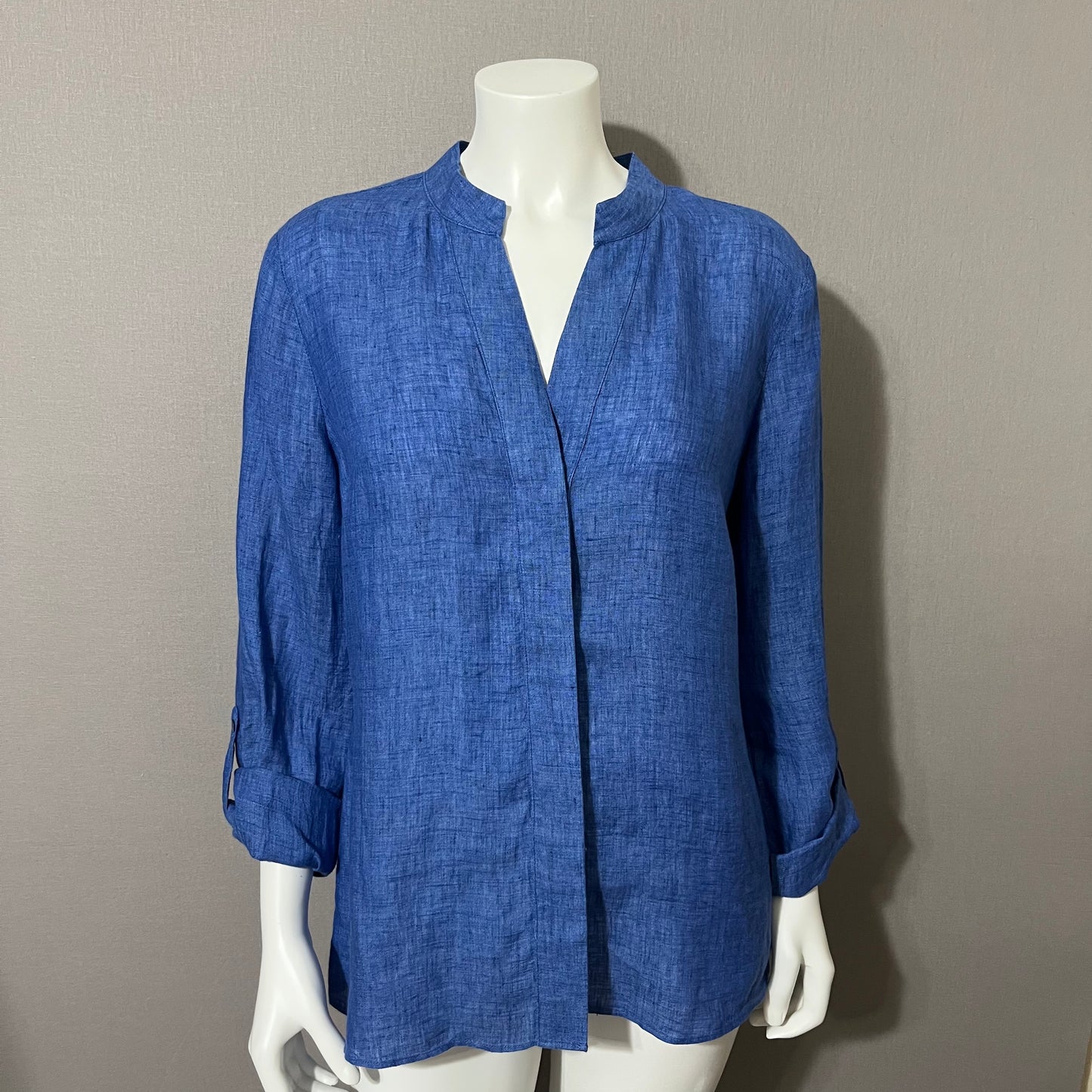 Nic & Zoe Blue 100% Linen Button Front Top Sz-Large