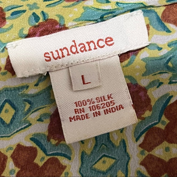 Sundance Multi-Color Print 100% Silk Short Sleeve Top Sz Large