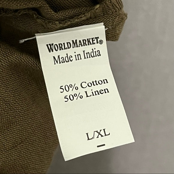 World Market Olive Green Linen/Cotton Wide Leg Jumpsuit Sz-Lg-XL