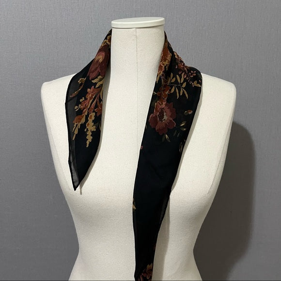Ralph Lauren Fall Theme Brown Silk Scarf