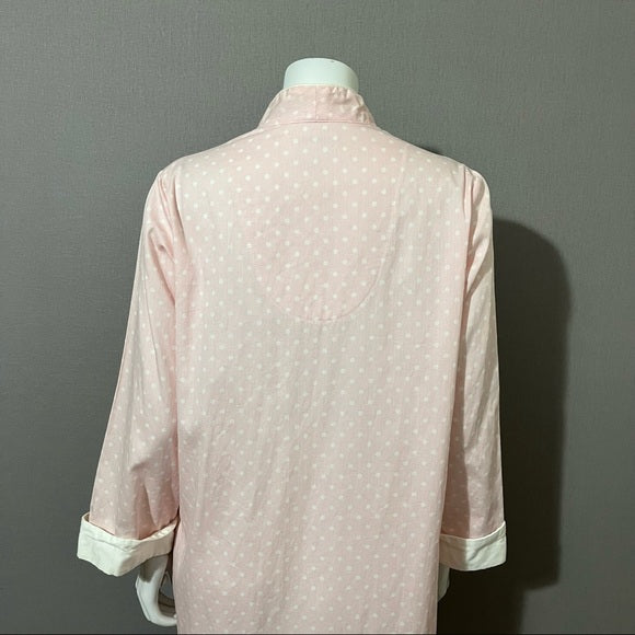 Vintage Miss Elaine Pink Polka Dot Cotton Zip Up Nightgown Sz-Medium