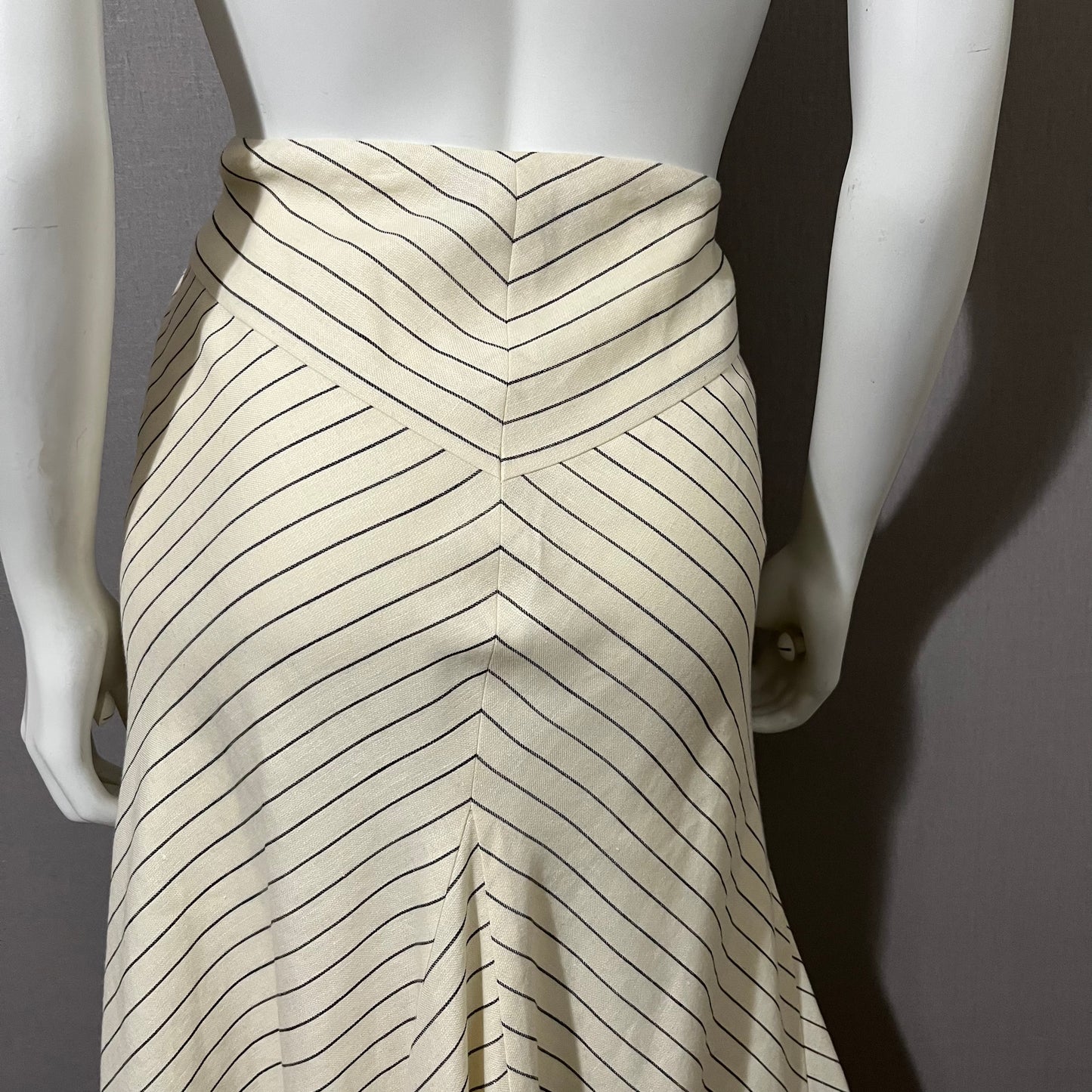 Lauren Ralph Lauren Cream | Stripe Fit & Flare Linen Skirt Sz-12