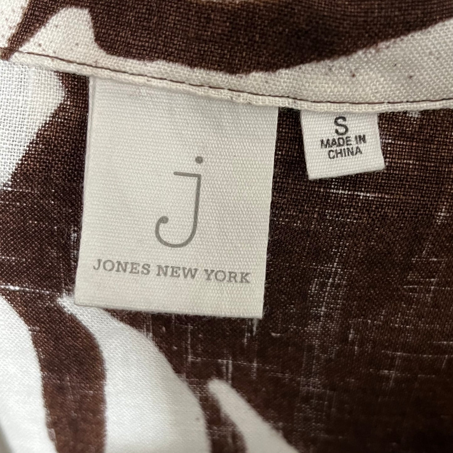 Jones New York Brown Linen Zebra Print Shirt Sz- Small/Medium