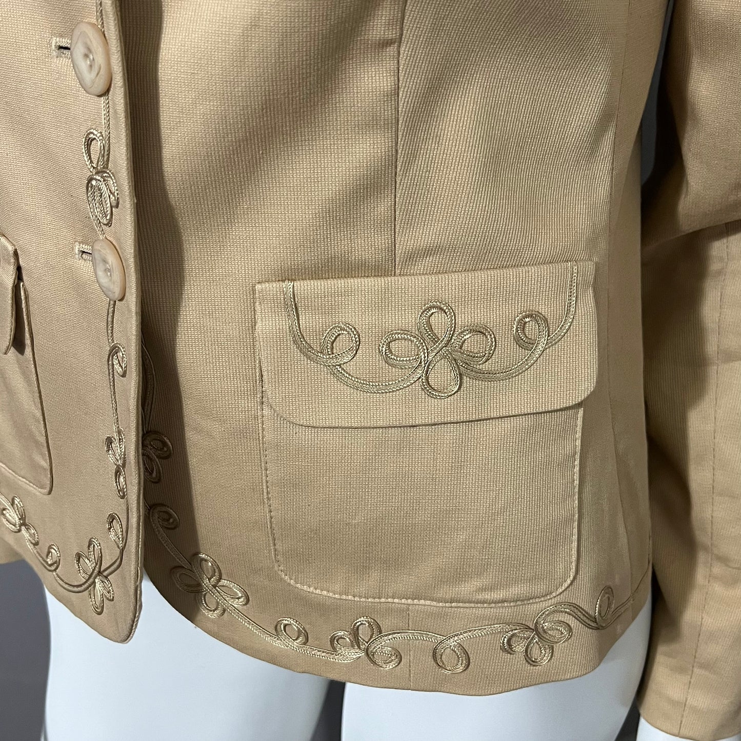 Josephine Chaus Tan Cotton Embroidered Blazer Sz-4
