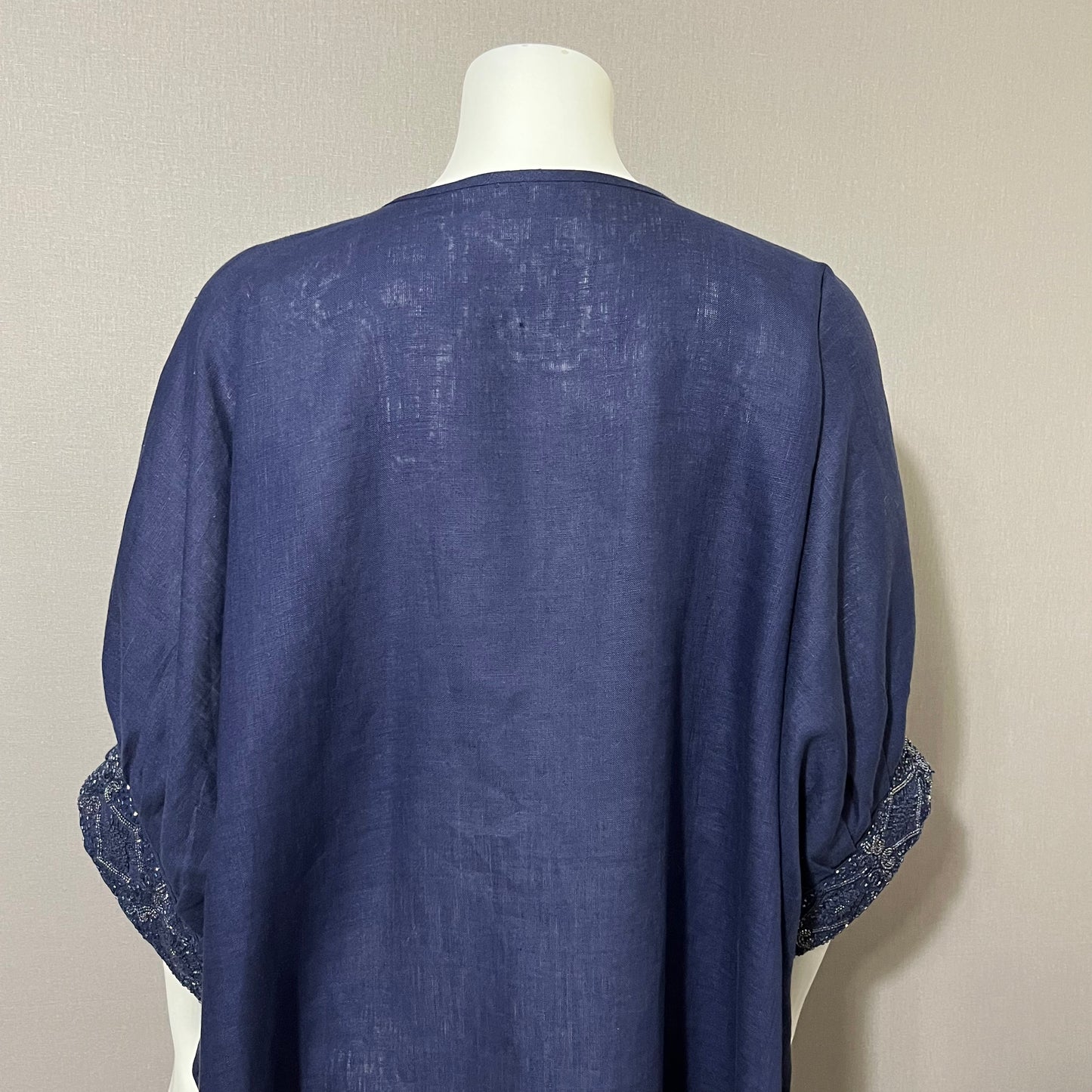Bella Tu by Gorsuch Navy Blue Beaded Linen Tunic Top Sz-Large/XL
