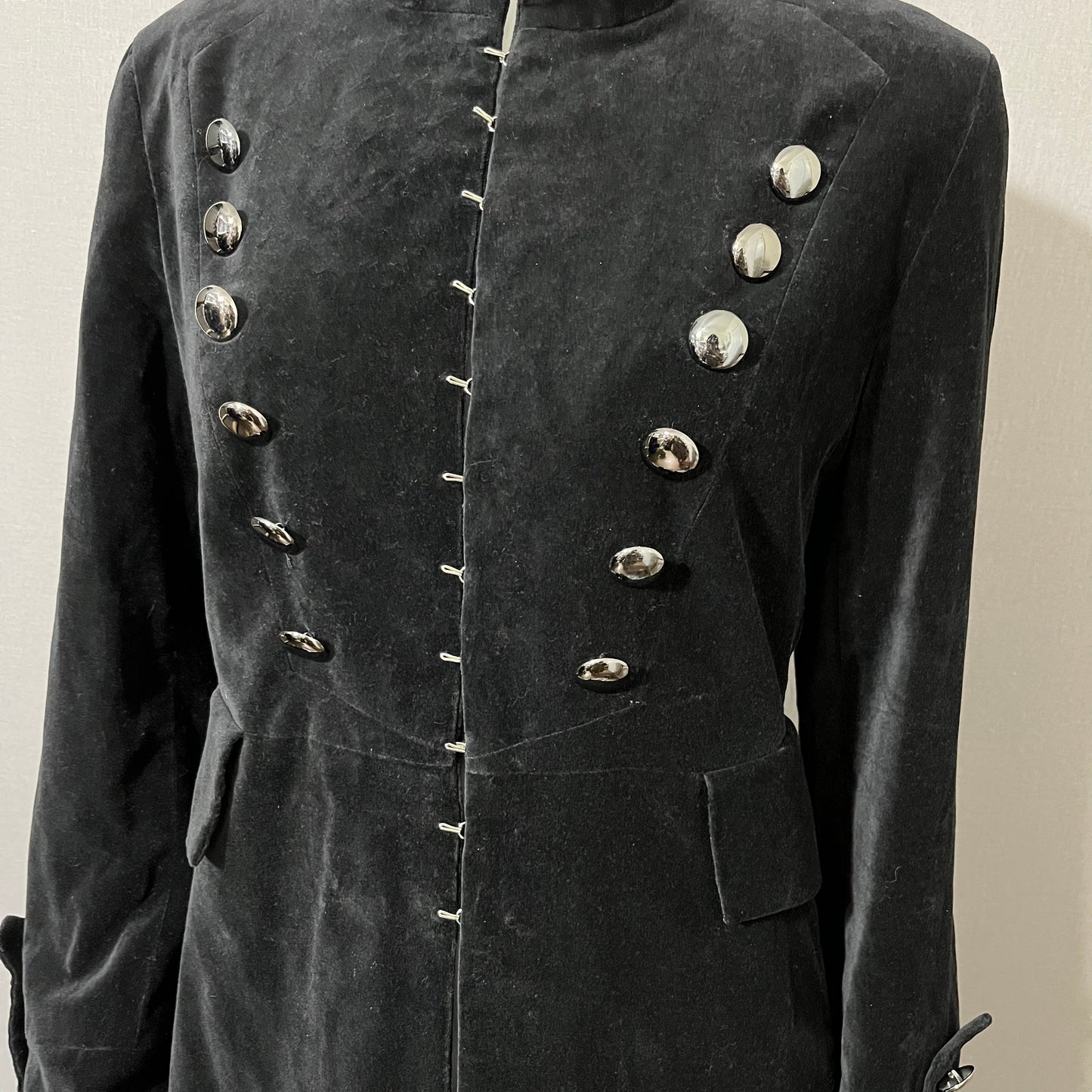 Newport News Black Cotton Velvet Military Longline Jacket Sz-14