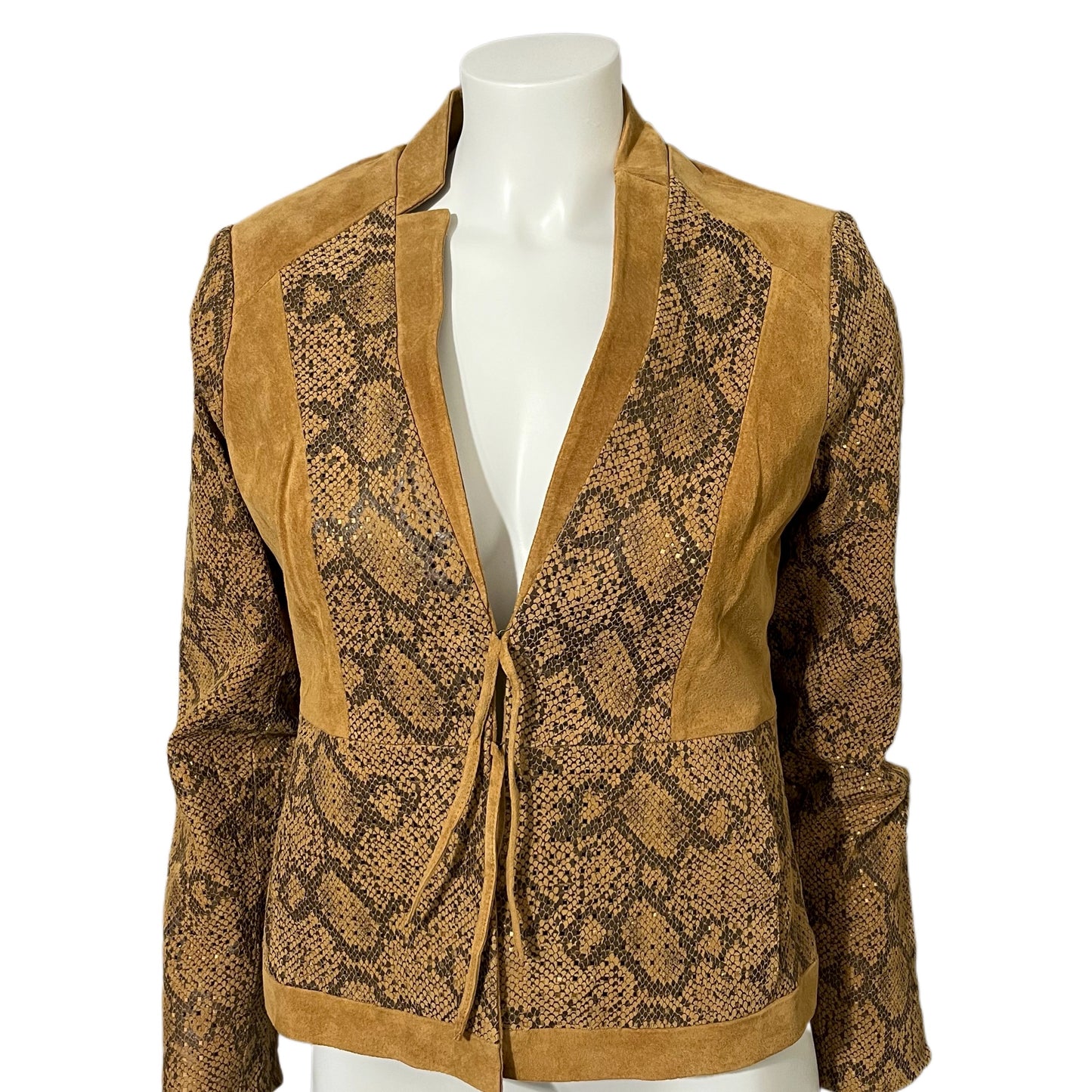 Vintage CHI-Carlos Falchi Brown Snake Scale Print Suede Leather Jacket Sz-Xtra Small