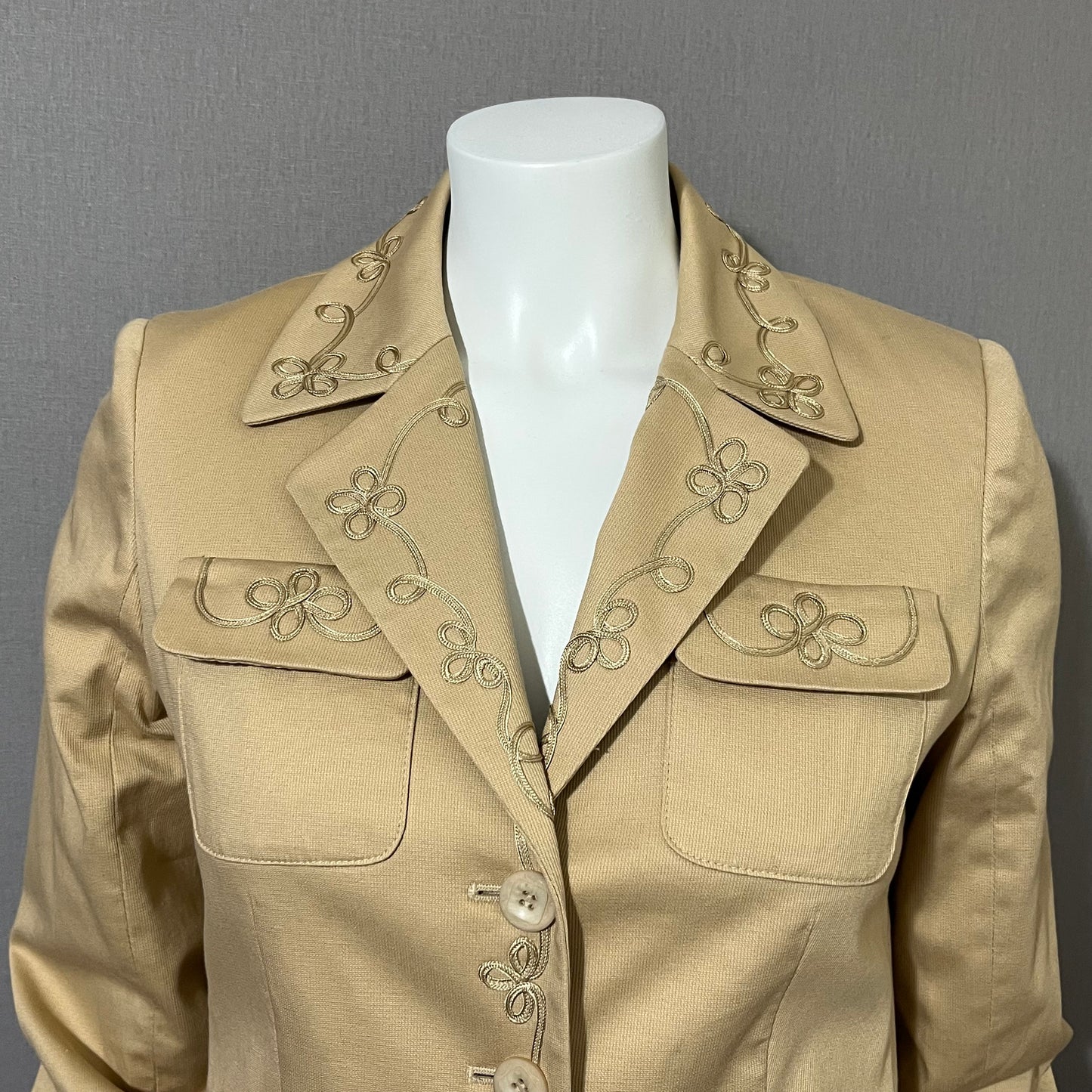 Josephine Chaus Tan Cotton Embroidered Blazer Sz-4