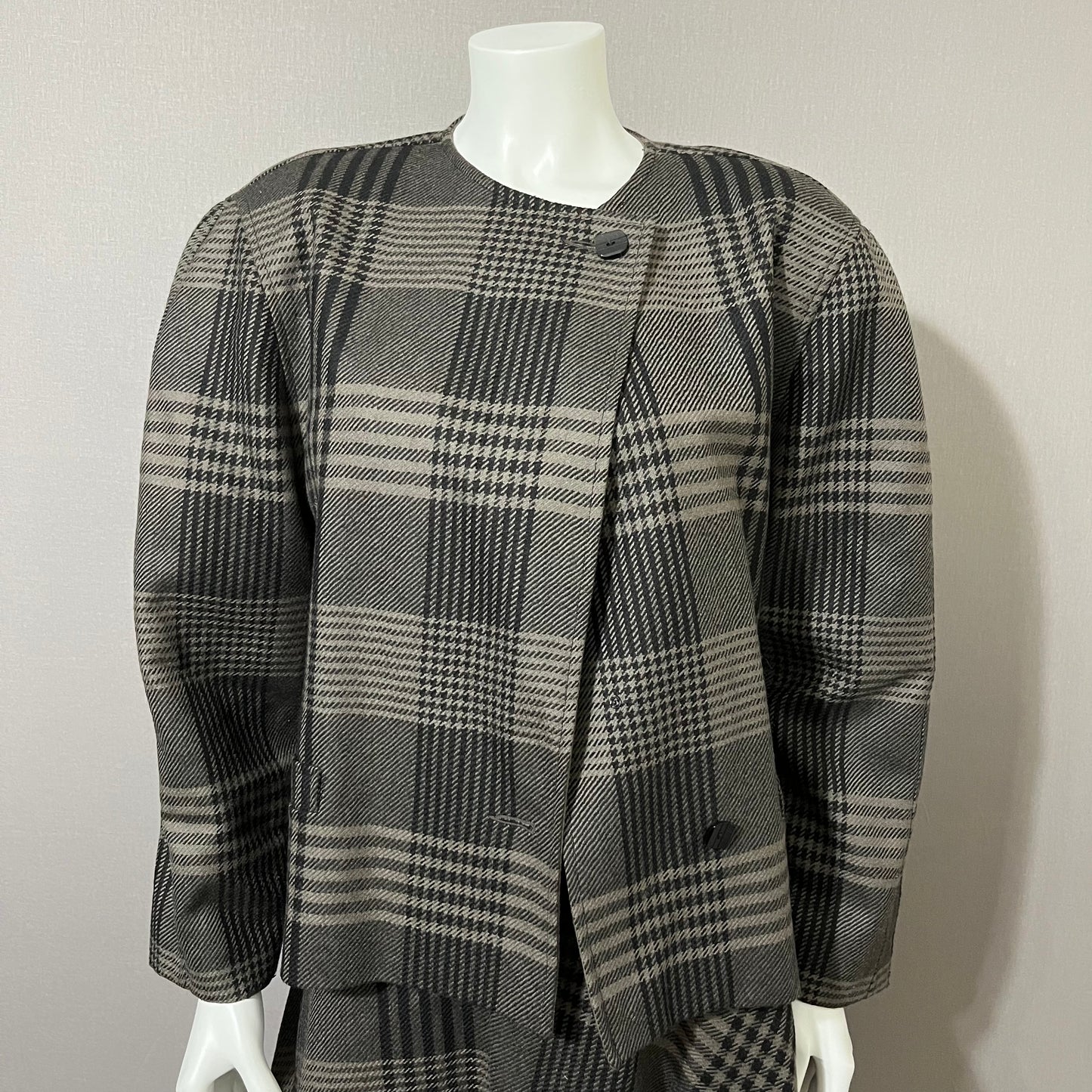 Wool Vintage Jacques Vert Plaid 2 Pc Skirt Suit Set Sz-16