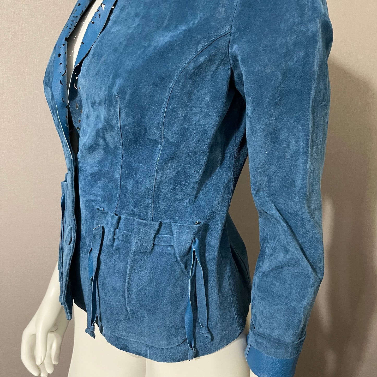Vintage CHI by Carlos Falchi Blue Suede Leather Jacket Sz-Xtra Small