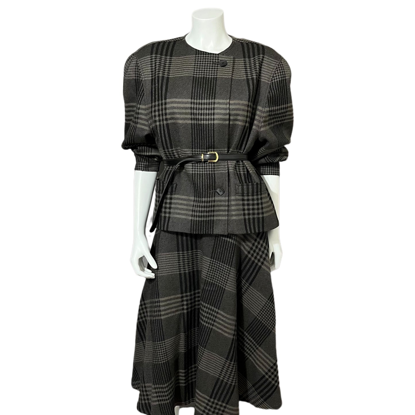 Wool Vintage Jacques Vert Plaid 2 Pc Skirt Suit Set Sz-16
