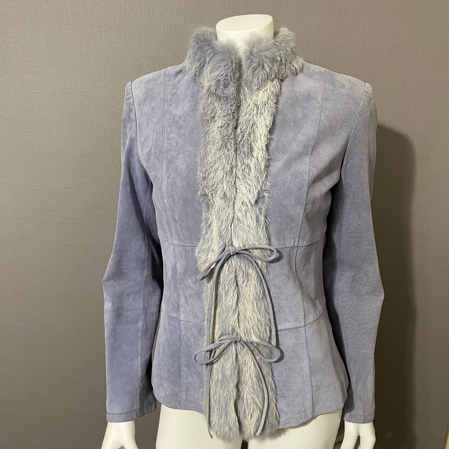 Vintage Revue Light Blue Rabbit Fur Trim Suede Leather Sz-6