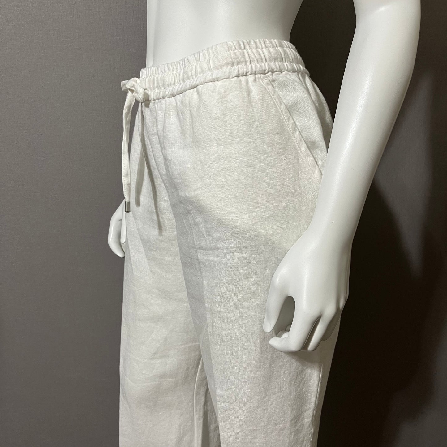 Tommy Bahama White 100% Linen Drawstring Cropped Pants Sz-Large