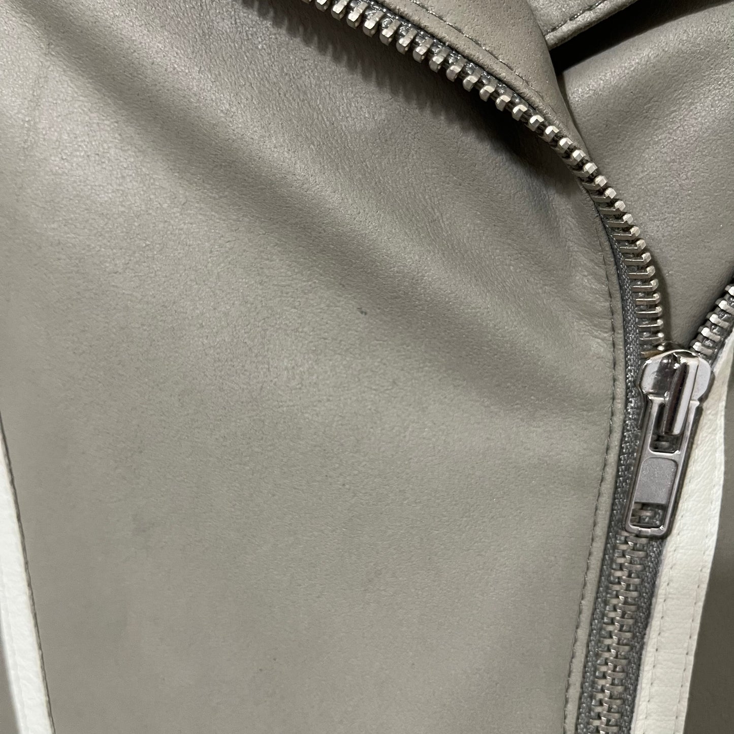 BB Dakota Taupe/White Asymmetrical Leather Jacket Sz-Small
