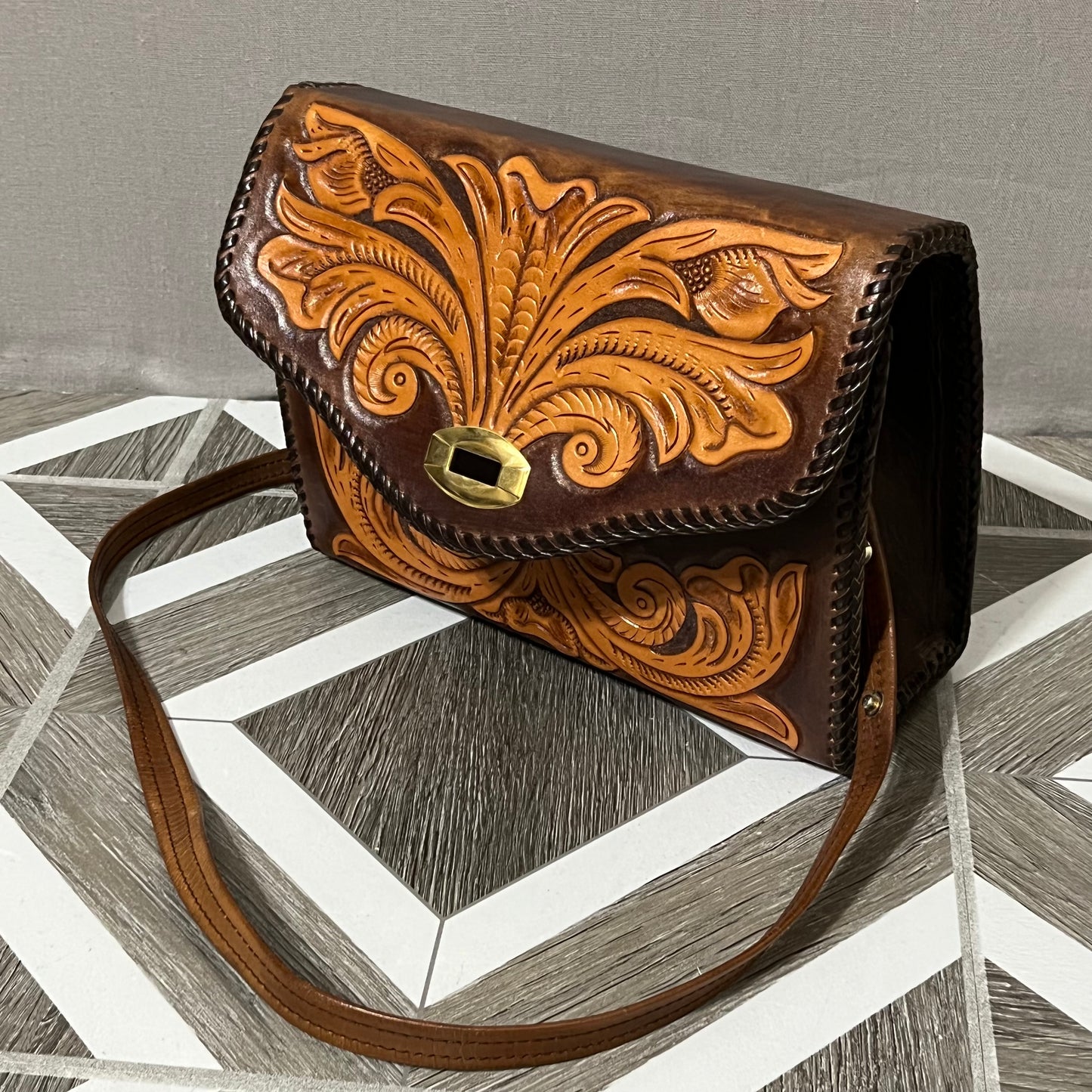 Brown Leather Western Style Handbag