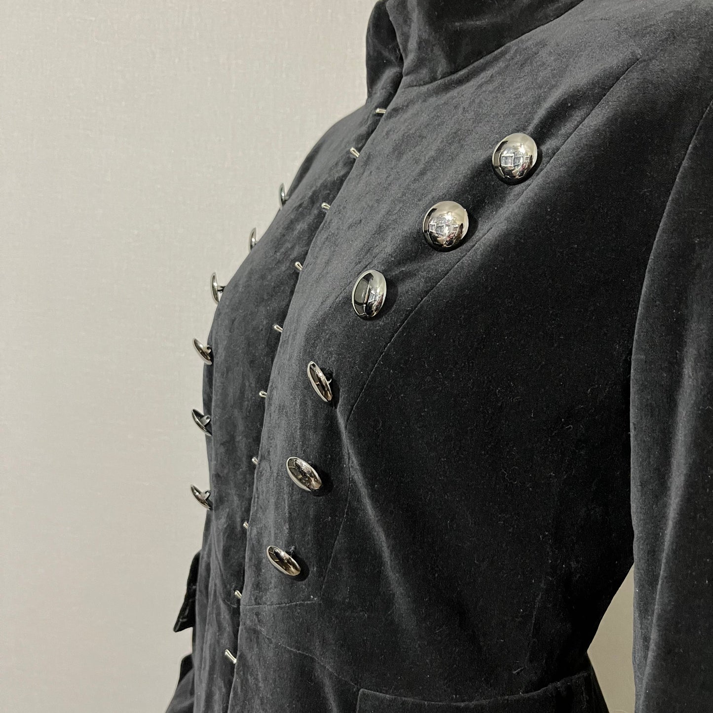 Newport News Black Cotton Velvet Military Longline Jacket Sz-14