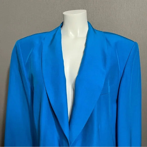 Diane Gilman Blue Silk Blazer Plus Size Sz-2X