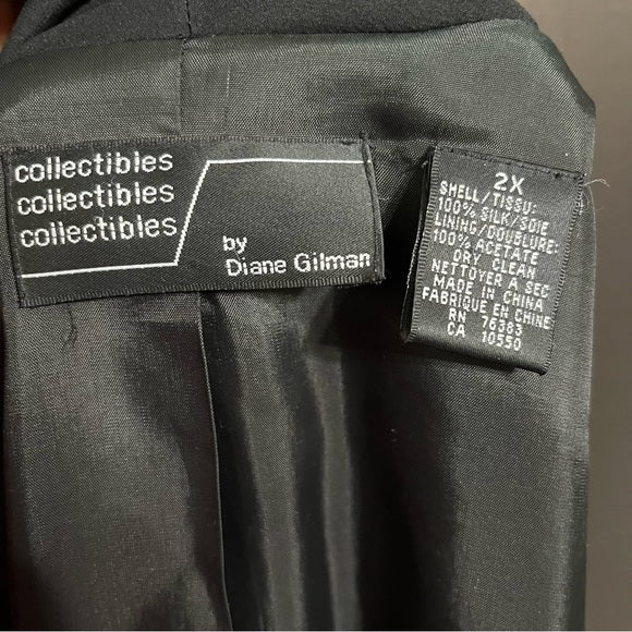 Diane Gillman Black Silk Blazer Plus Size Sz-2X