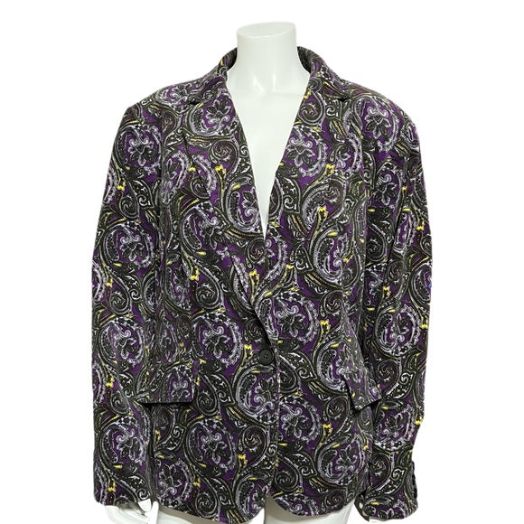 Talbots Cotton Velvet Purple Paisley Blazer