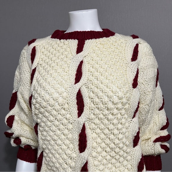 Vintage Kendex Chunky Knit Cream | Maroon Sweater
