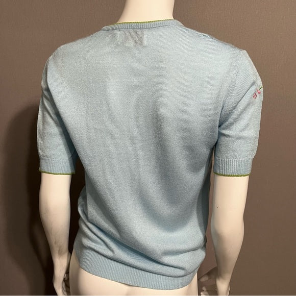 Vintage Rochelle Light Blue Floral V-Neck Sweater