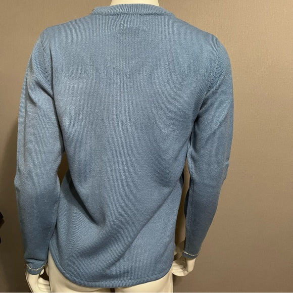 Vintage Haband Light Blue Beaded V-Neck Sweater
