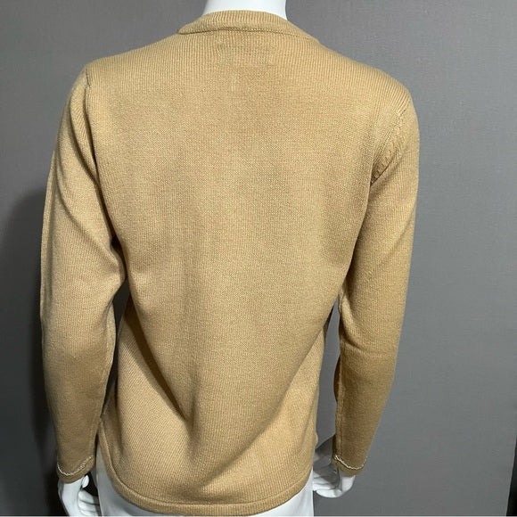 Vintage Haband Tan V-Neck Beaded Lightweight Sweater
