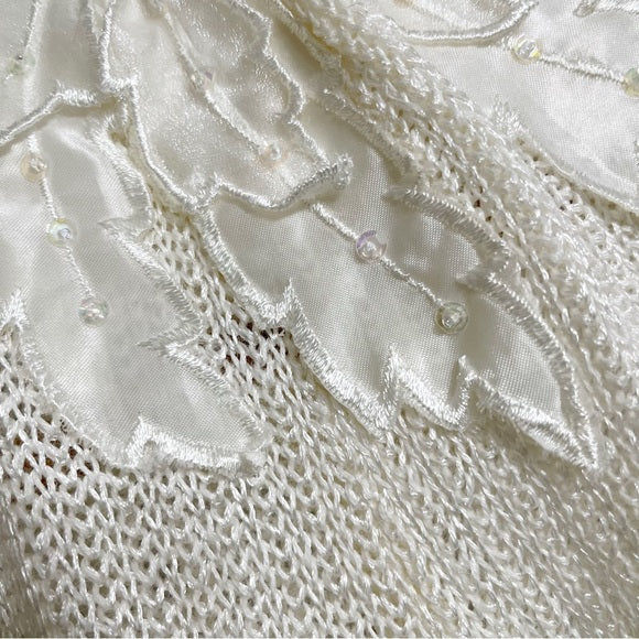 Vintage Lily Of California Cream Floral Appliqué Shoulder Sweater
