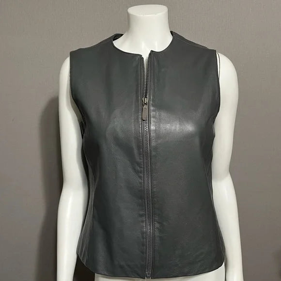 Preston & York Gray Leather Vest Sz-8