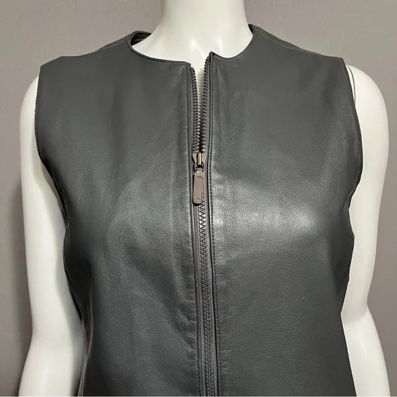 Preston & York Gray Leather Vest Sz-8