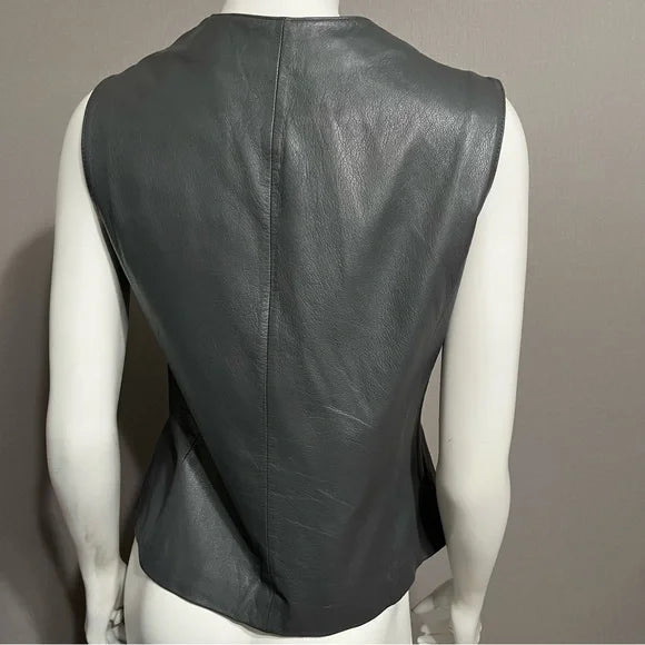 Preston & York Gray Leather Vest Sz-8
