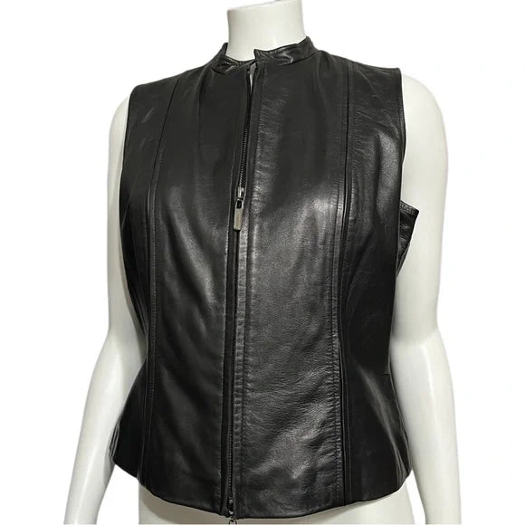 Sienna Studio Black 100% Leather Vest Sz-10