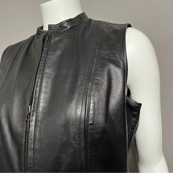 Sienna Studio Black 100% Leather Vest Sz-10