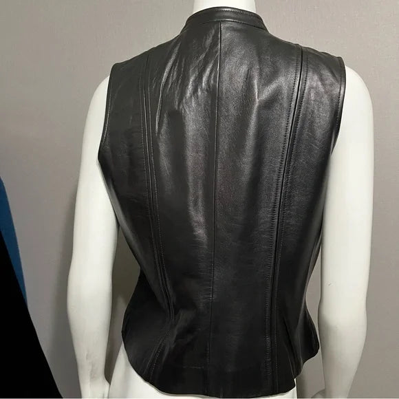 Sienna Studio Black 100% Leather Vest Sz-10