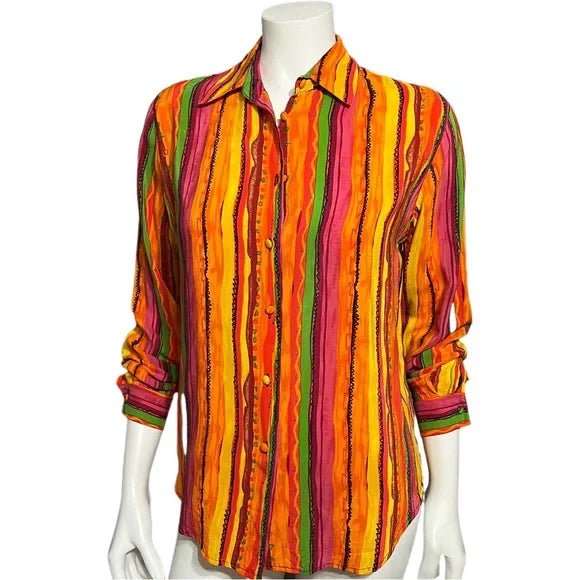 Allison Taylor 100% Silk Multicolored Striped Blouse Sz-Small