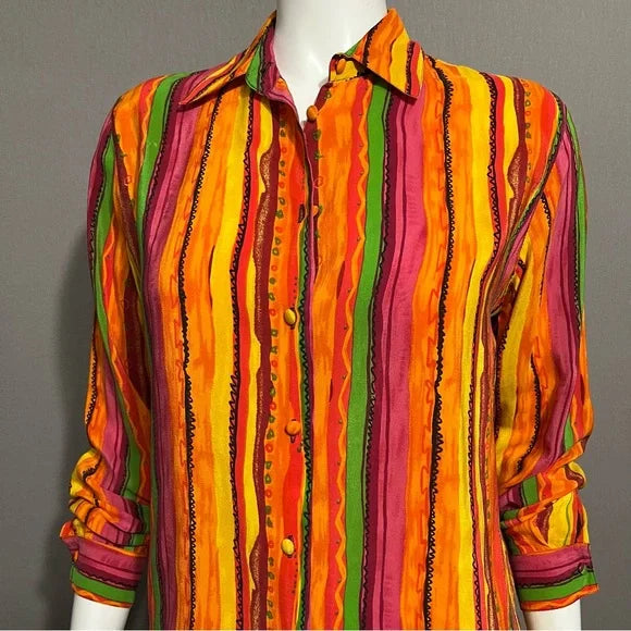 Allison Taylor 100% Silk Multicolored Striped Blouse Sz-Small
