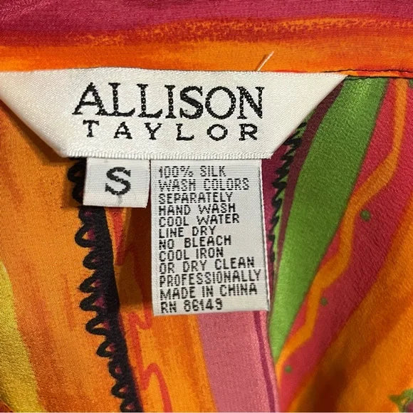 Allison Taylor 100% Silk Multicolored Striped Blouse Sz-Small