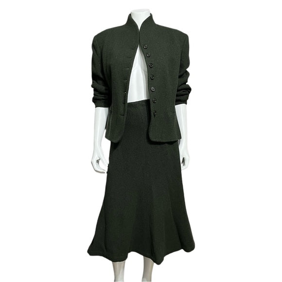 Lauren Ralph Lauren Olive Green Wool 2 pc Skirt Set Sz-14/16