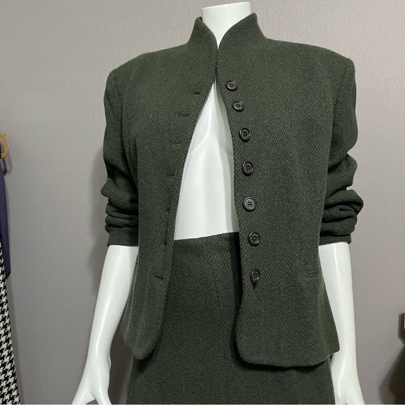 Lauren Ralph Lauren Olive Green Wool 2 pc Skirt Set Sz-14/16