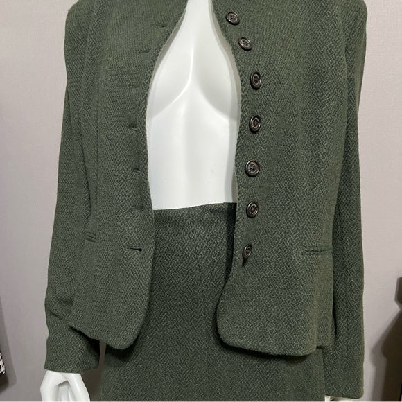 Lauren Ralph Lauren Olive Green Wool 2 pc Skirt Set Sz-14/16
