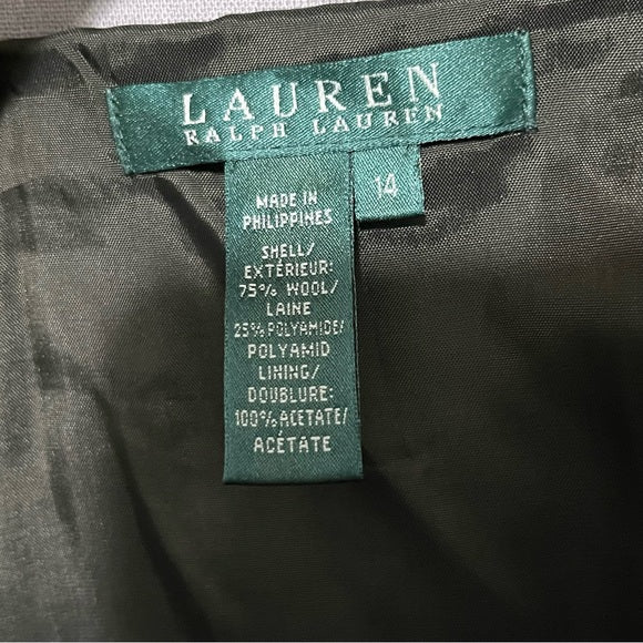 Lauren Ralph Lauren Olive Green Wool 2 pc Skirt Set Sz-14/16