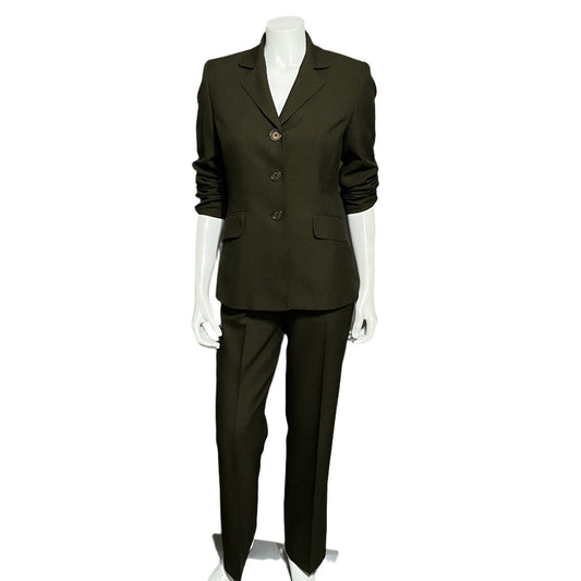 Jones Studio Army Green 2 Pc Career 3 Button Blazer & Pant Suit Sz-6