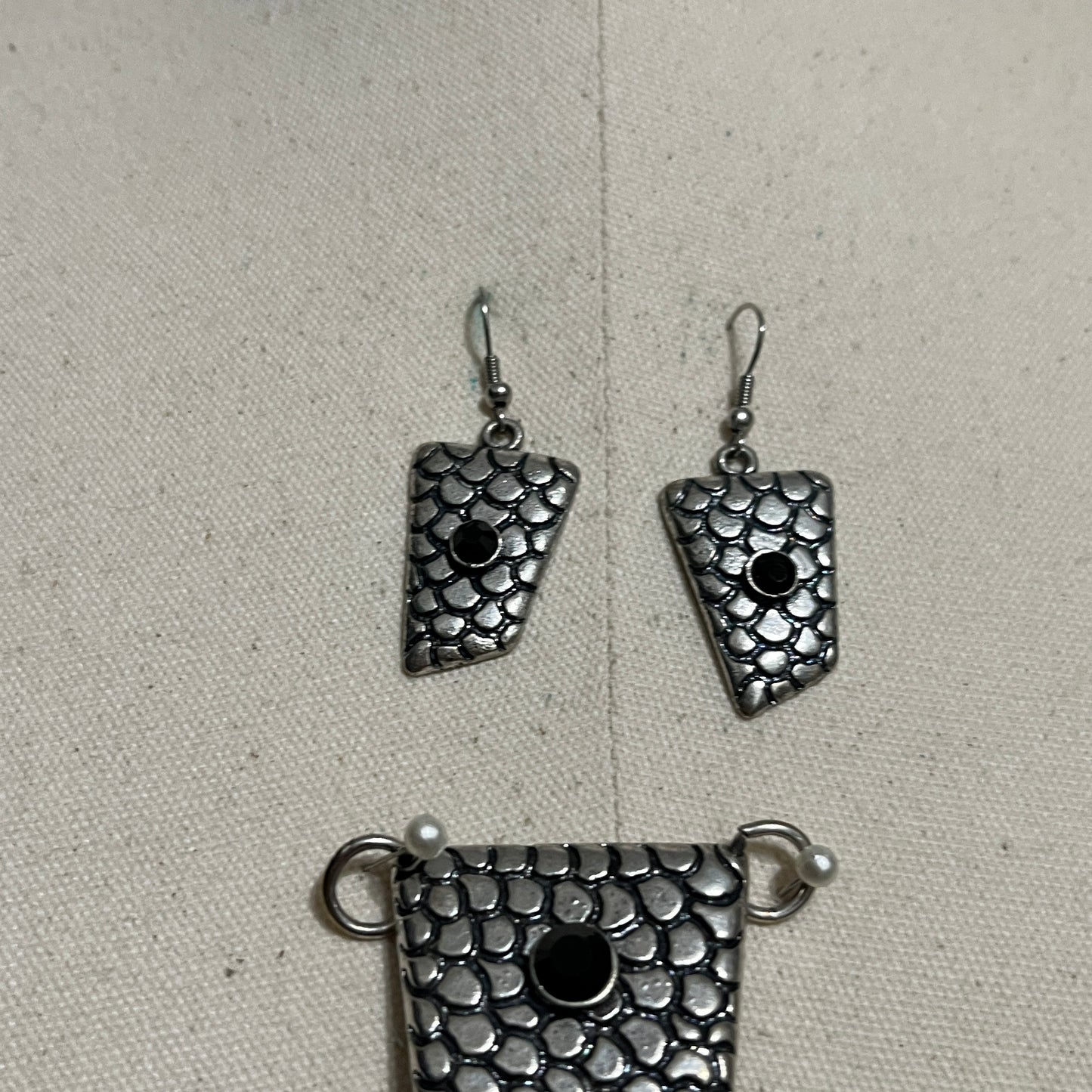 Silver Earrings & Pendant Textured Jewelry Set